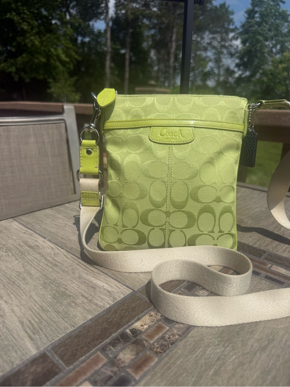 EUC Coach Signature Jacquard North-South Lime Green
Swingpack Crossbody Bag - Picture 1 of 13